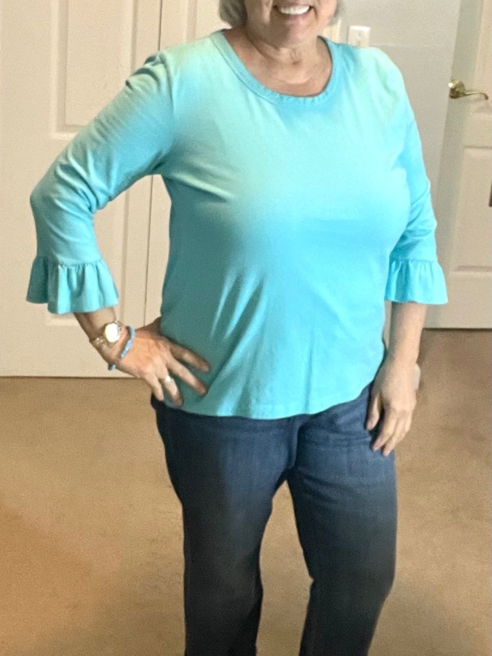 Pastel Blue Ruffle Sleeve Top | XL | Soft Cotton | Feminine Casual Tee